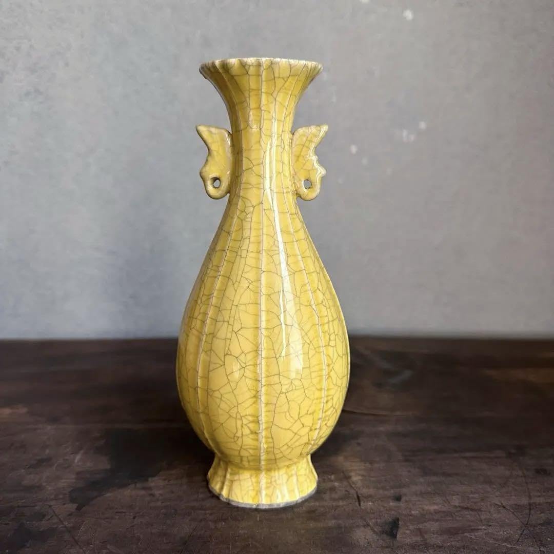 Amazon.co.jp: 花瓶 官窯 黄釉 花入 宋代 中国美術 古美術 中国古玩